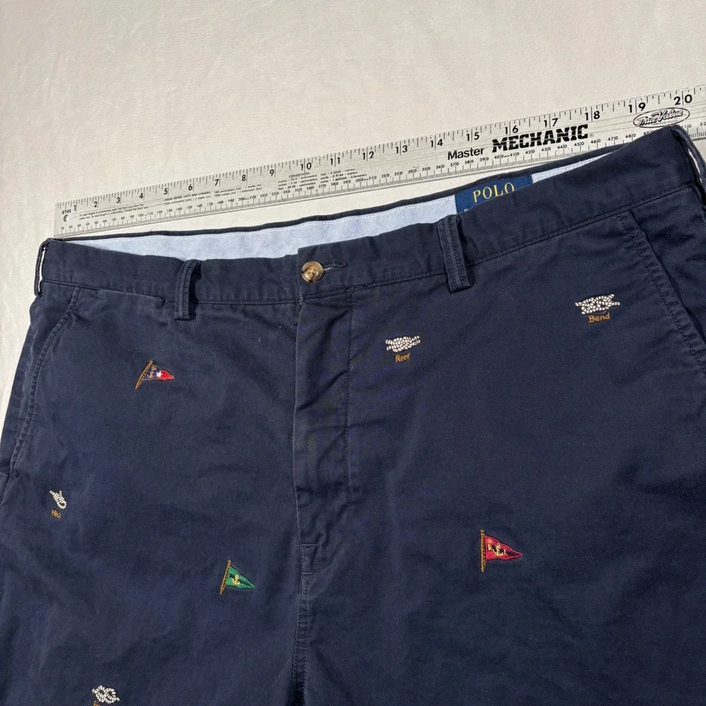 Polo Ralph Lauren Shorts Mens 40 Navy Nautical Embroidered Sailing Chino Stretch
